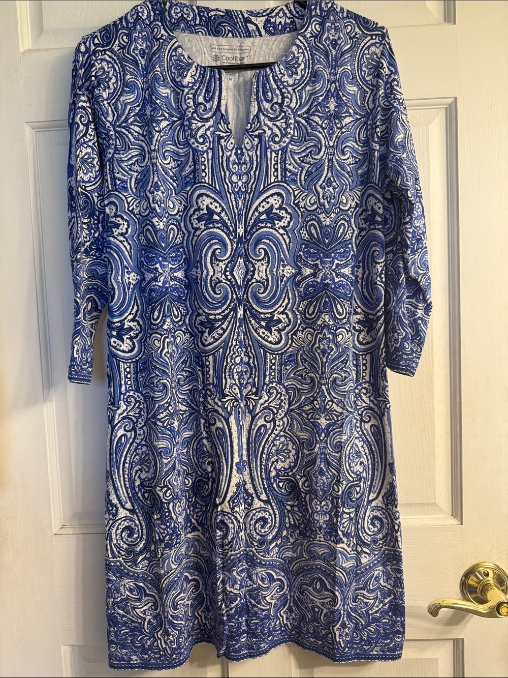 Coolibar Blue and White Paisley Sun Protection Top